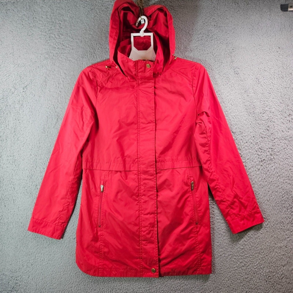 Cole Hann Rain Coat Jacket Women Small Red Full Zip & Snap Button
